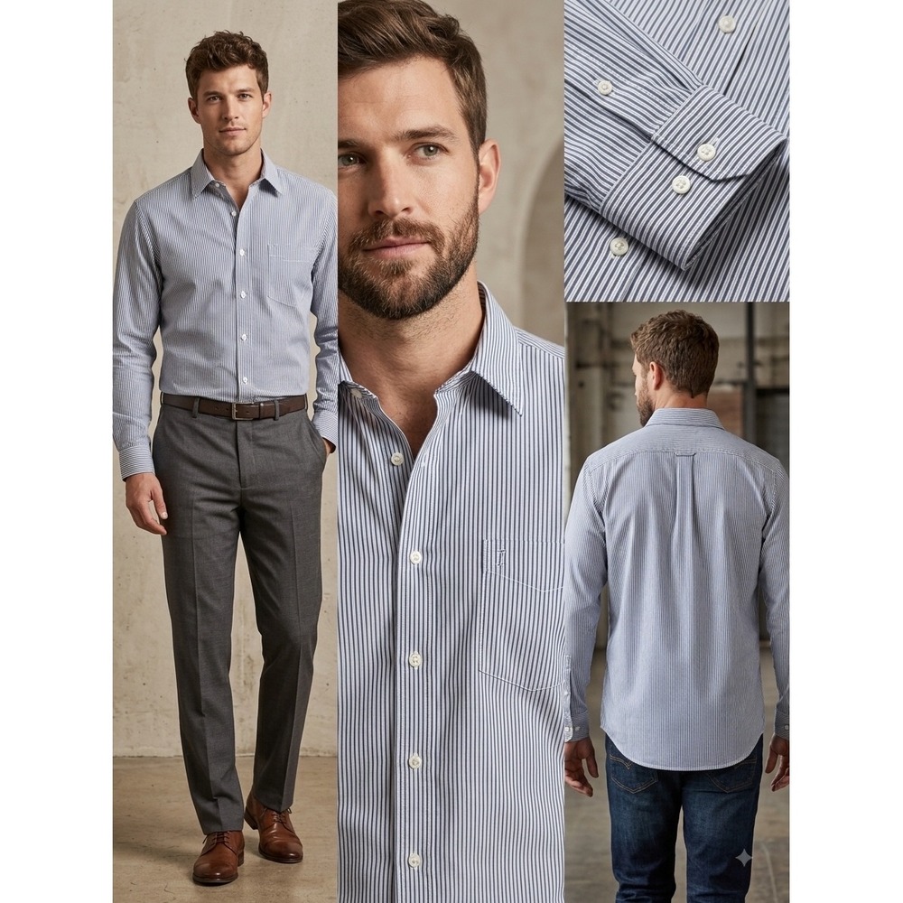 Croft & Barrow Mens Easy Care Striped Button Down Shirt Navy White Size M